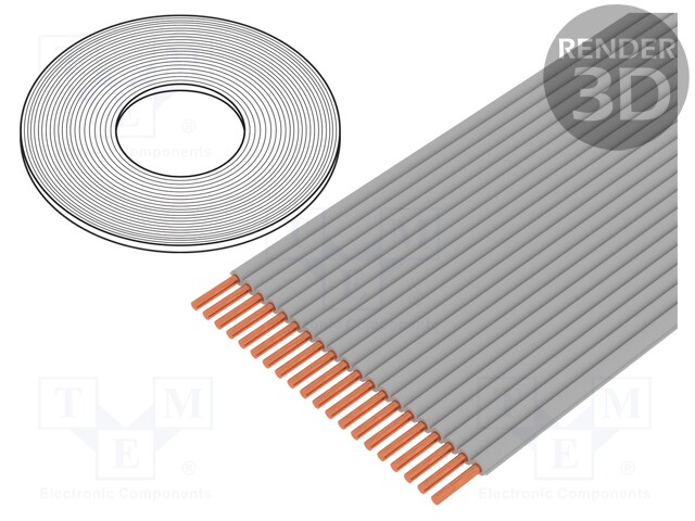 Wire: ribbon; 0.635mm; solid; Cu; 34x30AWG; unshielded; TPE; grey