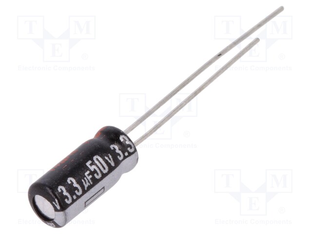 Capacitor: electrolytic; THT; 3.3uF; 50VDC; Ø5x11mm; Pitch: 2mm