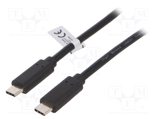 Cable; USB 3.1; both sides,USB C plug; 0.5m; black; 10Gbps