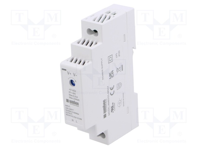 Power supply: switched-mode; for DIN rail; 15W; 48VDC; 310mA; 3kV