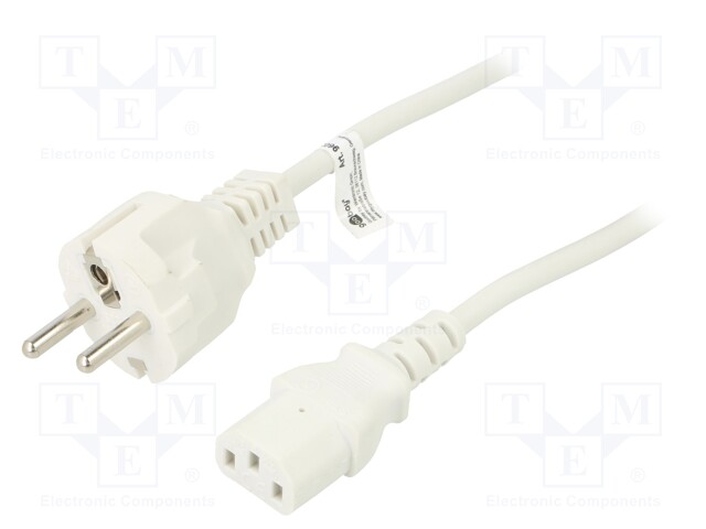 Cable; IEC C13 female,IEC C14 male; PVC; 5m; white; 10A; 250V