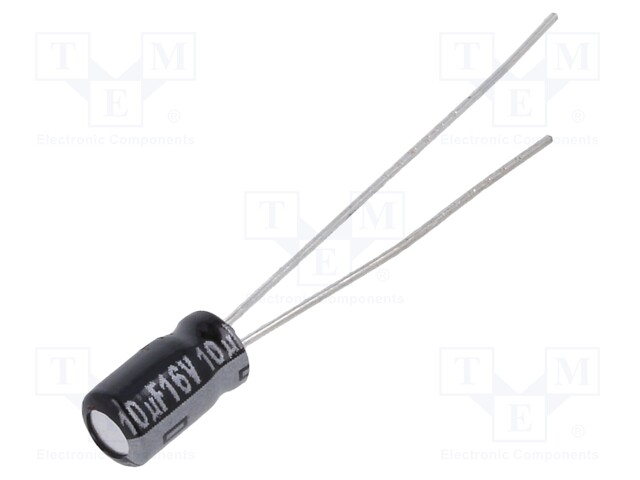 Capacitor: electrolytic; THT; 10uF; 16VDC; Ø4x7mm; Pitch: 1.5mm