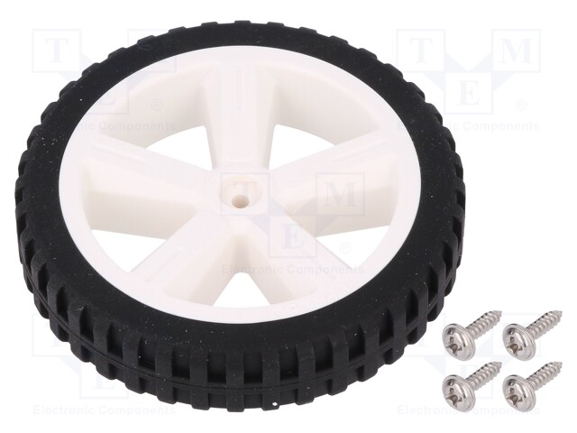 Wheel; white,black; Shaft: two sides flattened; Pcs: 1; screw