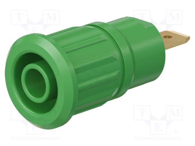 Socket; 4mm banana; 24A; 1kV; green; gold-plated; on panel; 12.2mm