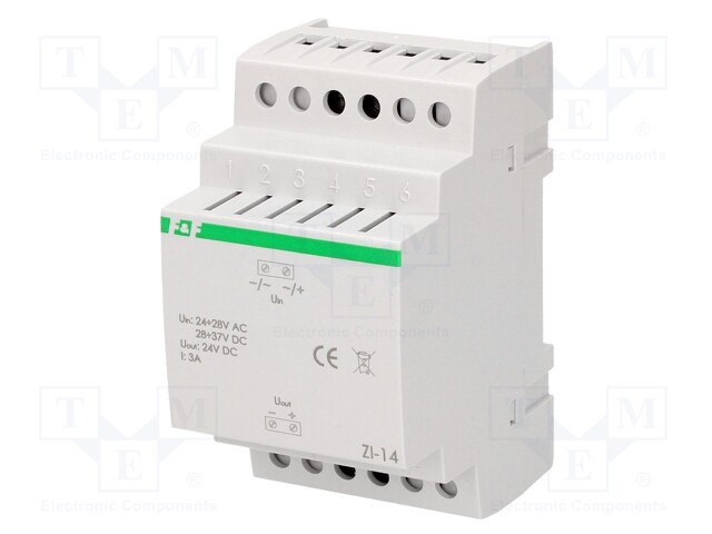 Power supply: switched-mode stabiliser; 24VDC; 3A; 24÷28VAC; 150g