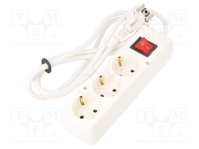 Extension lead; Schuko; Sockets: 3; white; 3x1,5mm2; 1.5m; 16A