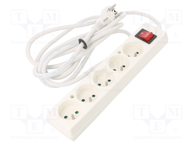 Extension lead; Sockets: 5; white; 3x1,5mm2; 3m; 16A