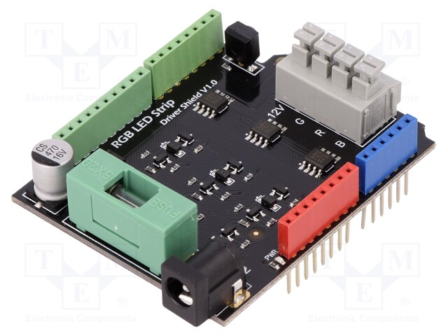 Module: shield; RGB LED strip driver; 12VDC; pin strips; 6A