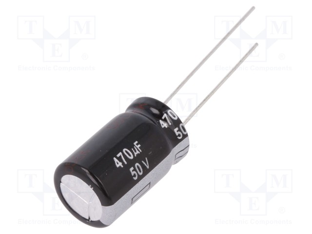 Capacitor: electrolytic; THT; 470uF; 50VDC; Ø12.5x20mm; Pitch: 5mm