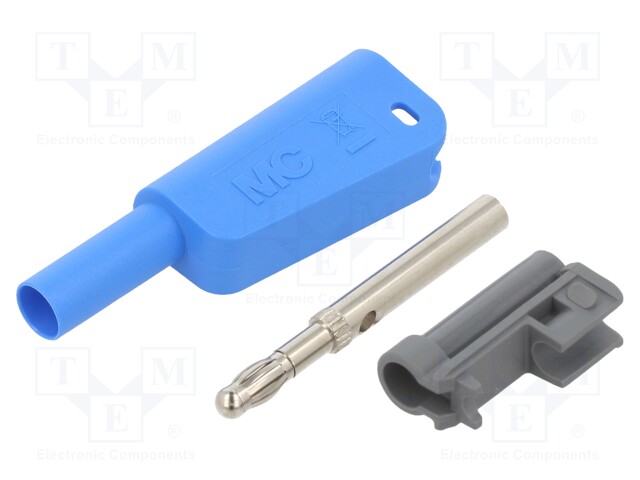 4mm banana; 19A; 1kV; blue; insulated,with 4mm axial socket; 1mm2