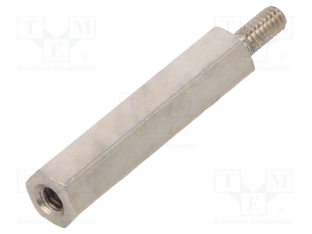 Screwed spacer sleeve; Int.thread: M2; 18mm; Ext.thread: M2; brass