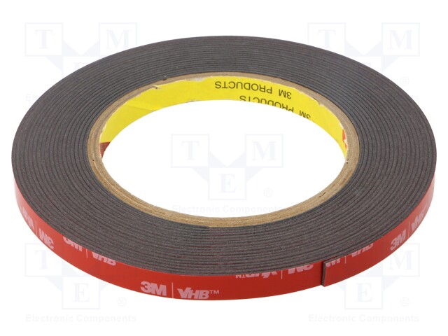 Tape: fixing; W: 9mm; L: 5.5m; Thk: 1.1mm; acrylic; black; Tmax: 149°C