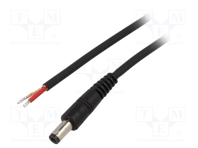 Cable; wires,DC 5,5/2,1 plug; straight; 1mm2; black; 0.5m