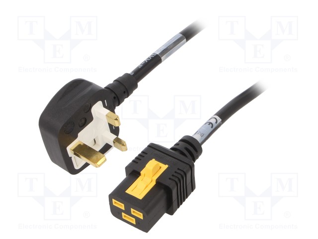 Cable; BS 1363 (G) plug,IEC C19 female; 2m; with locking; black