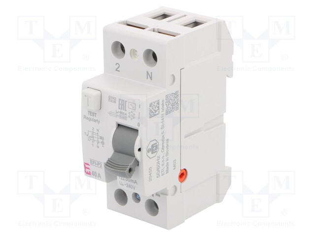 RCD breaker; Inom: 40A; Ires: 30mA; Poles: 2; 230/400V; DIN; IP20