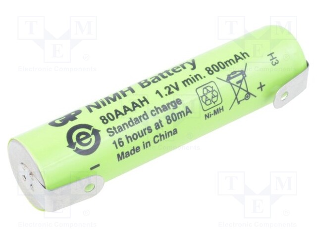 Re-battery: Ni-MH; AAA,R3; 1.2V; 800mAh; Leads: soldering lugs