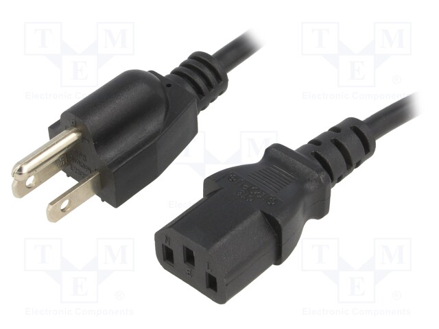 Cable; NEMA 5-15 (B) plug,IEC C13 female; 1.8m; black; PVC; 10A