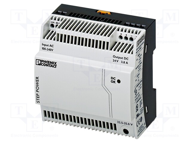 Power supply: switched-mode; 90W; 24VDC; Mounting: DIN; 3.8A