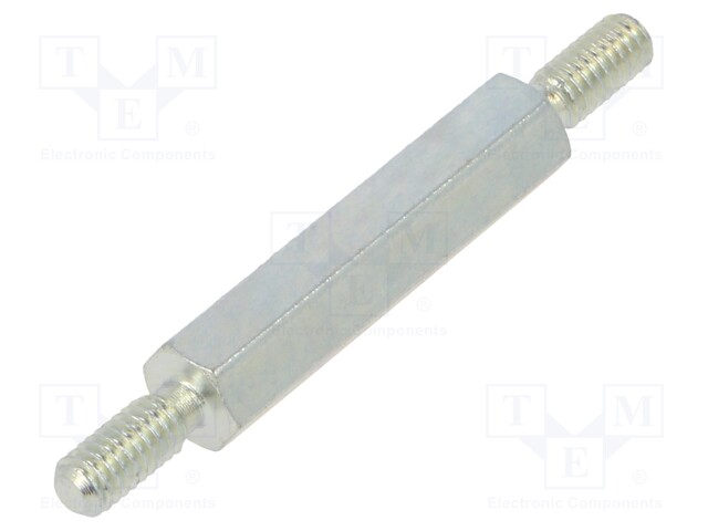 Screwed spacer sleeve; 18mm; Ext.thread: M2,5; hexagonal; steel