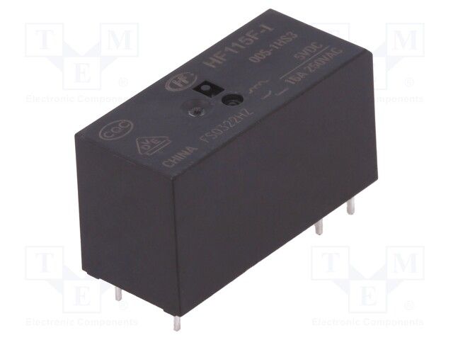 Relay: electromagnetic; SPST-NO; Ucoil: 5VDC; 16A/250VAC; toff: 8ms