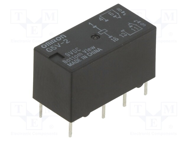 Relay: electromagnetic; DPDT; Ucoil: 9VDC; 0.5A/125VAC; 2A/30VDC