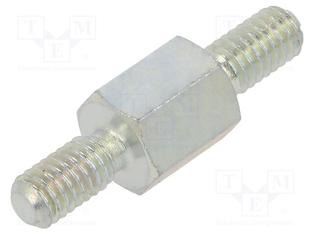 Screwed spacer sleeve; 10mm; Ext.thread: M4; hexagonal; steel