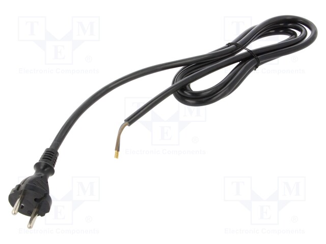 Cable; CEE 7/17 (C) plug,wires; PUR; 2m; black; 2x1,5mm2; 16A; 250V
