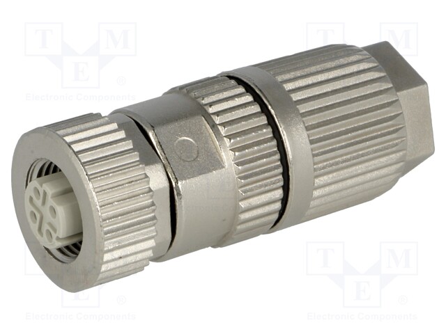 Plug; M12; PIN: 4; female; D code-Ethernet; for cable; IDC; IP67