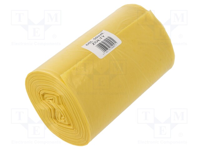 Trash bags; LDPE; Colour: yellow; 50pcs; 60l