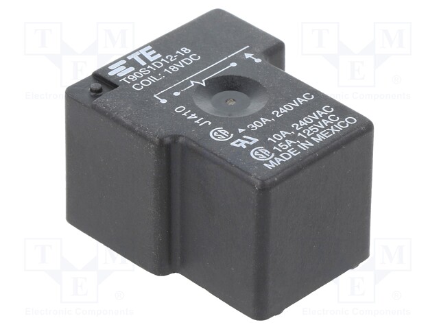Relay: electromagnetic; SPST-NO; Ucoil: 18VDC; 30A; Series: T90