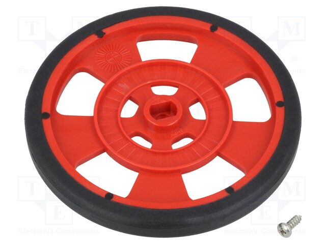 Wheel; red; Shaft: two sides flattened; Pcs: 1; screw; Ø: 69mm