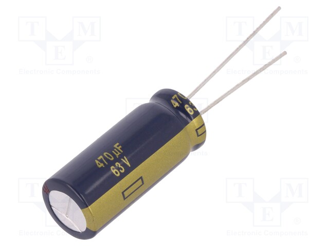 Capacitor: electrolytic; low impedance; THT; 470uF; 63VDC; ±20%