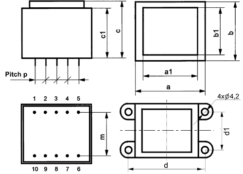 Transformer: encapsulated; 12VA; 230VAC; 24V; 500mA; PCB; IP00