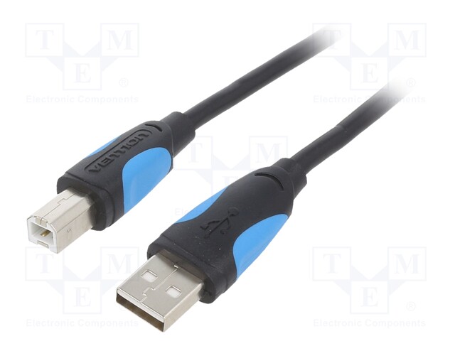 Cable; USB 2.0; USB A plug,USB B plug; nickel plated; 3m; black