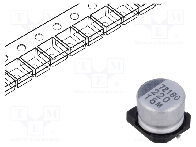 Capacitor: electrolytic; SMD; 220uF; 16VDC; Ø8x6.2mm; ±20%; 3000h