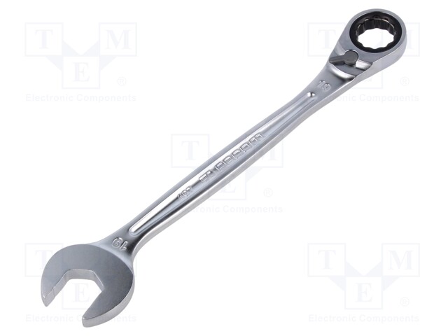 Wrench; combination spanner,with ratchet; 19mm; L: 247mm; satin