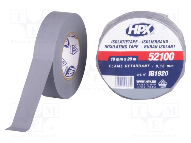 Tape: electrical insulating; W: 19mm; L: 20m; D: 0.15mm; grey; rubber