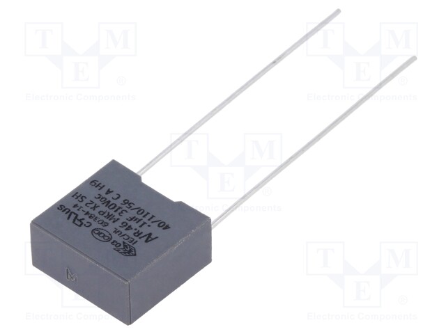 Capacitor: polypropylene; X2; 100nF; 10mm; ±20%; 13x6x12mm; 310VAC