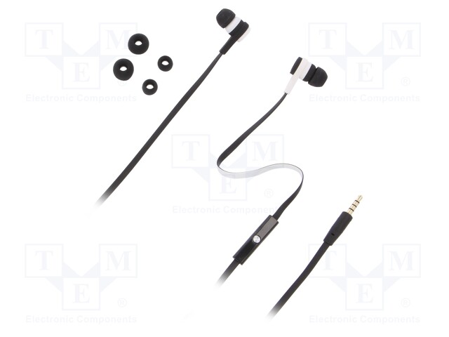 Headphones with microphone; black-white; Jack 3,5mm; in-ear