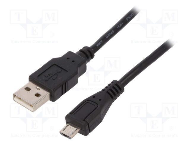 Cable; USB 2.0; USB A plug,USB B micro plug; 500mm; black