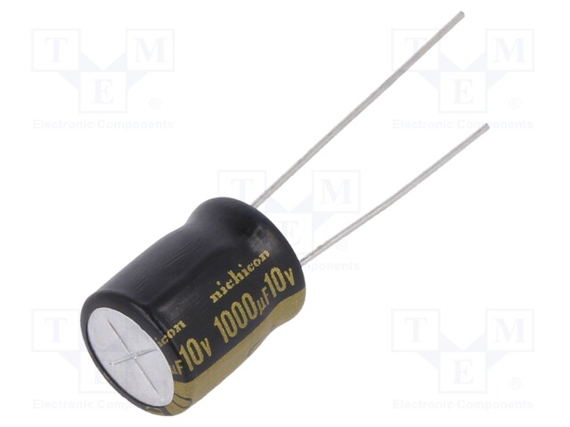 Capacitor: electrolytic; THT; 1000uF; 10VDC; Ø10x12.5mm; Pitch: 5mm