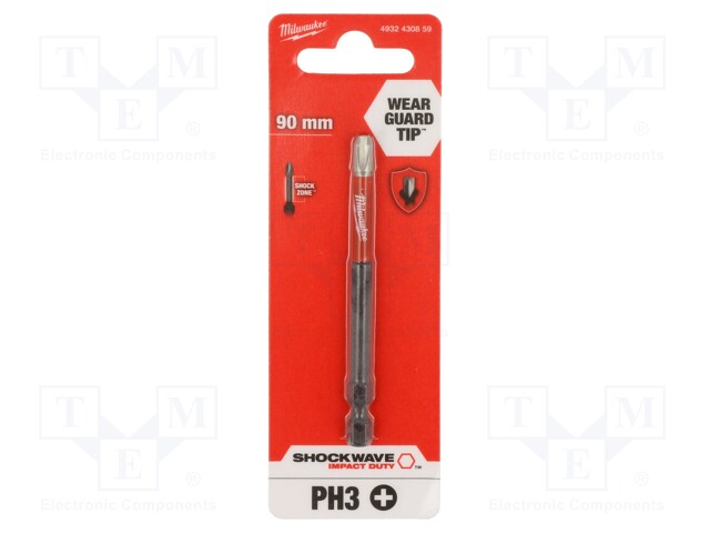 Screwdriver bit; Phillips; PH3; Overall len: 90mm; Kind: impact