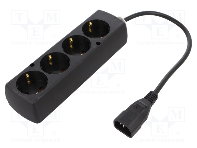 Cable; IEC C14 male,CEE 7/3 (F) socket; 0.3m; Sockets: 4; black