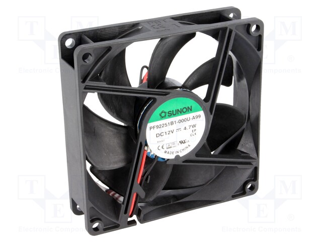 Fan: DC; axial; 12VDC; 92x92x25mm; 127.42m3/h; 47dBA; ball bearing