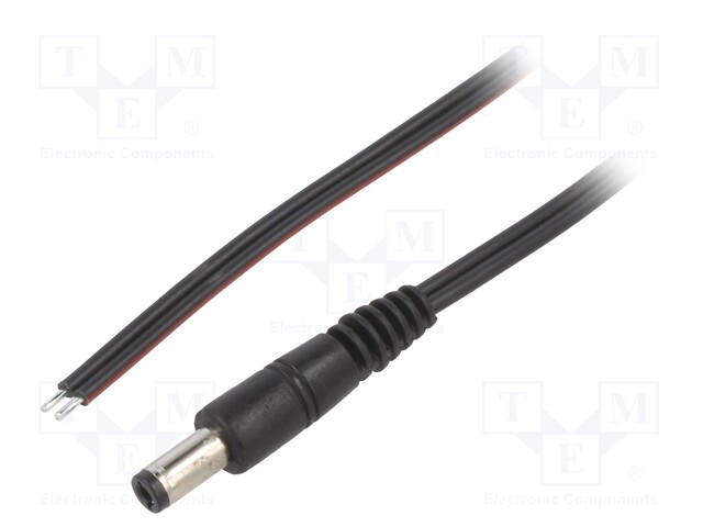 Cable; wires,DC 5,5/2,5 plug; straight; 0.75mm2; black; 0.5m