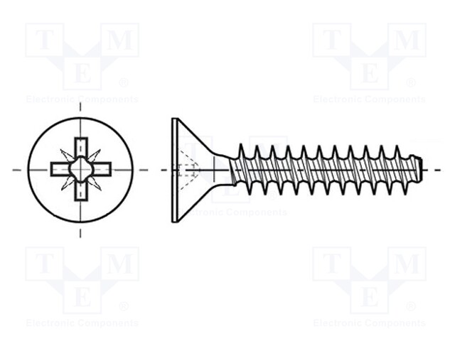 Screw; for plastic; 4x12; Head: countersunk; Pozidriv; steel; zinc