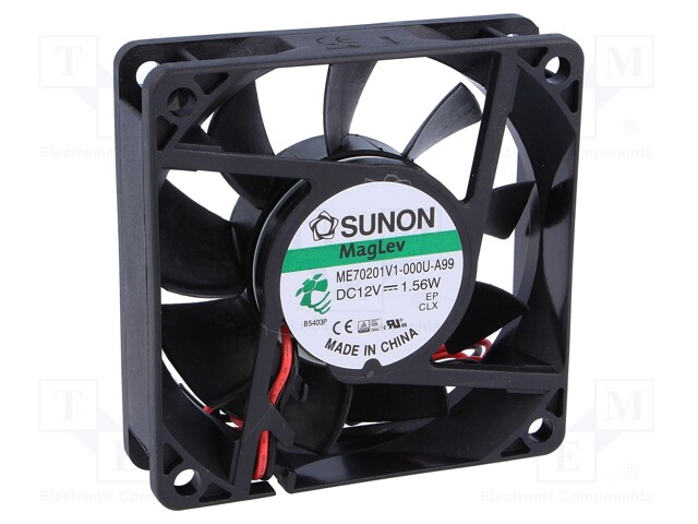 Fan: DC; axial; 12VDC; 70x70x20mm; 49m3/h; 33dBA; Vapo; Len: 300mm