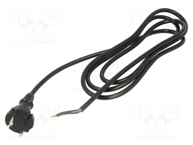 Cable; CEE 7/17 (C) plug,wires; PUR; 2m; black; 2x1mm2; 16A; 250V