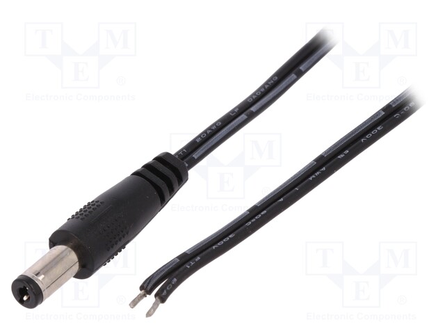 Cable; wires,DC 5,5/2,1 plug; straight; 0.5mm2; black; 1.5m