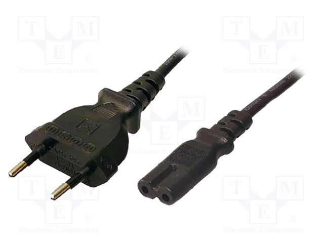 Cable; CEE 7/16 (C) plug,IEC C7 female; 1.8m; black; 2.5A; 250V